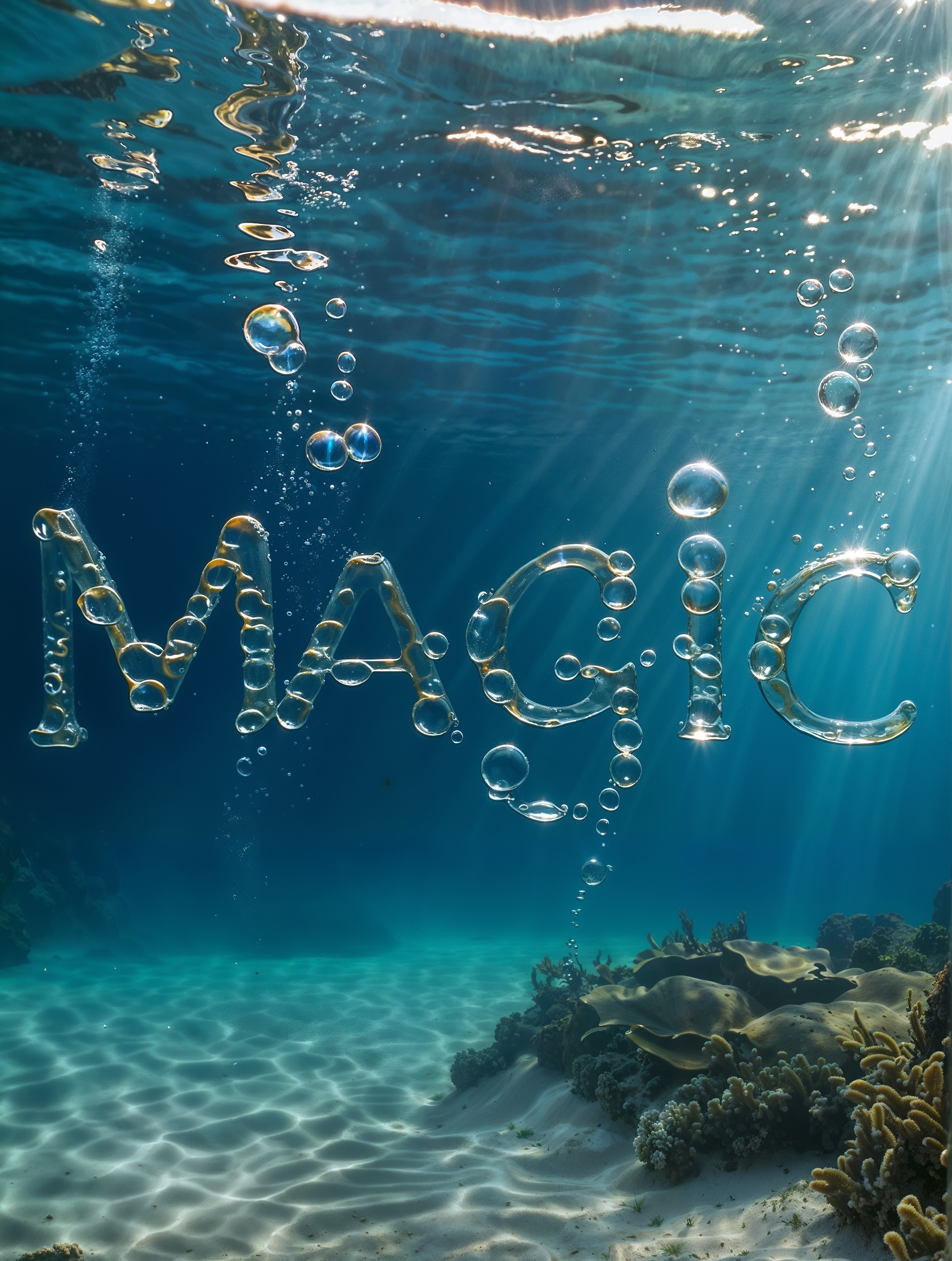 AI generated: Underwater Typography (SD XL - Photography)