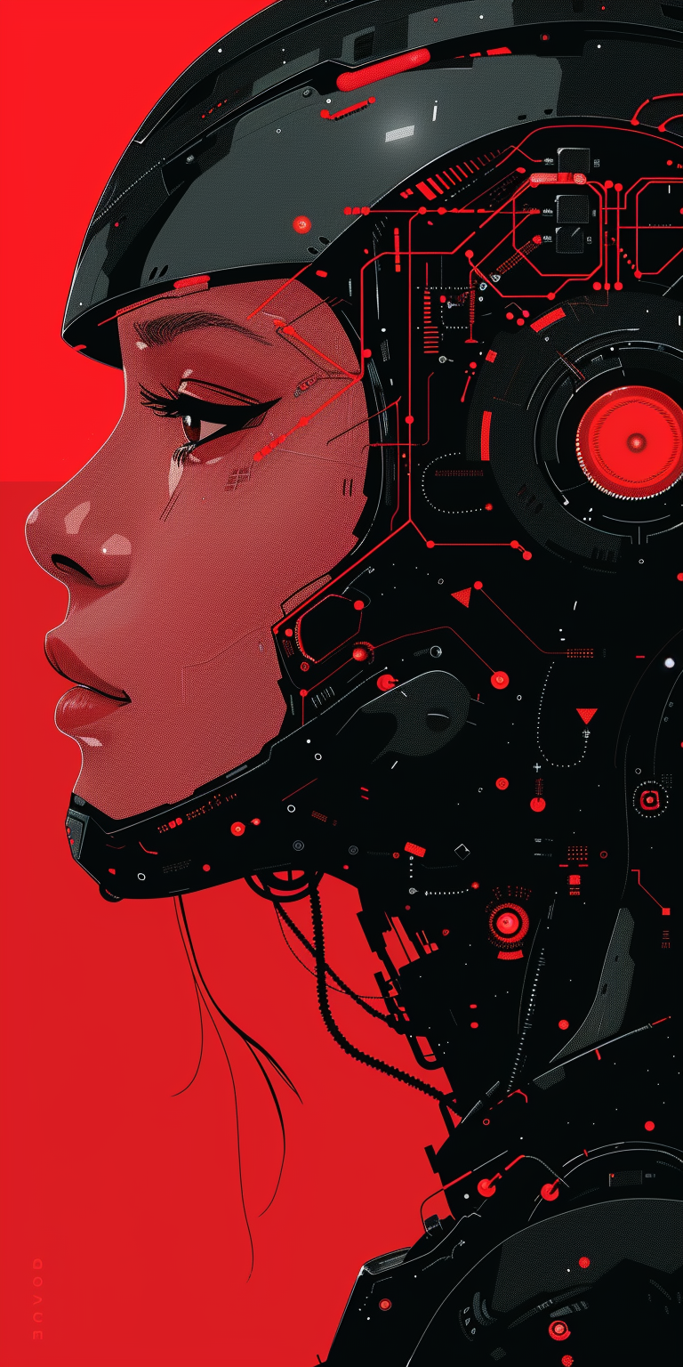 Midjourney prompt: A beautiful woman with robotic features as a close... - Midjourney