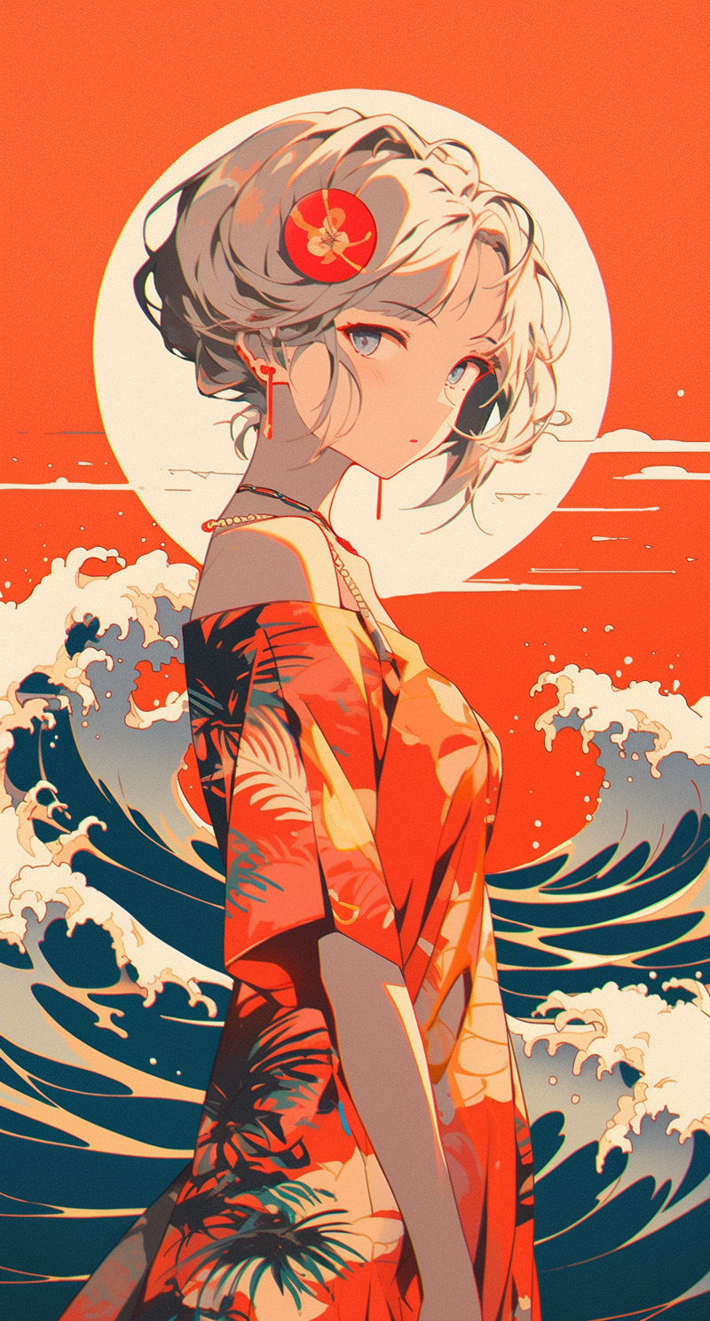 AI generated: Midjourney prompt: a woman in the ocean, in the style of light beige ... (Midjourney - Anime)