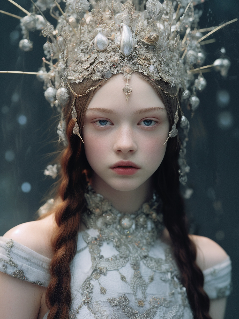 Midjourney prompt: a close up of a person wearing a silver dress, by ... - Midjourney