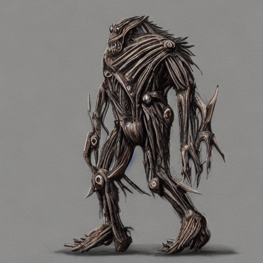 Stable Diffusion prompt: a humanoid monster made of metal...