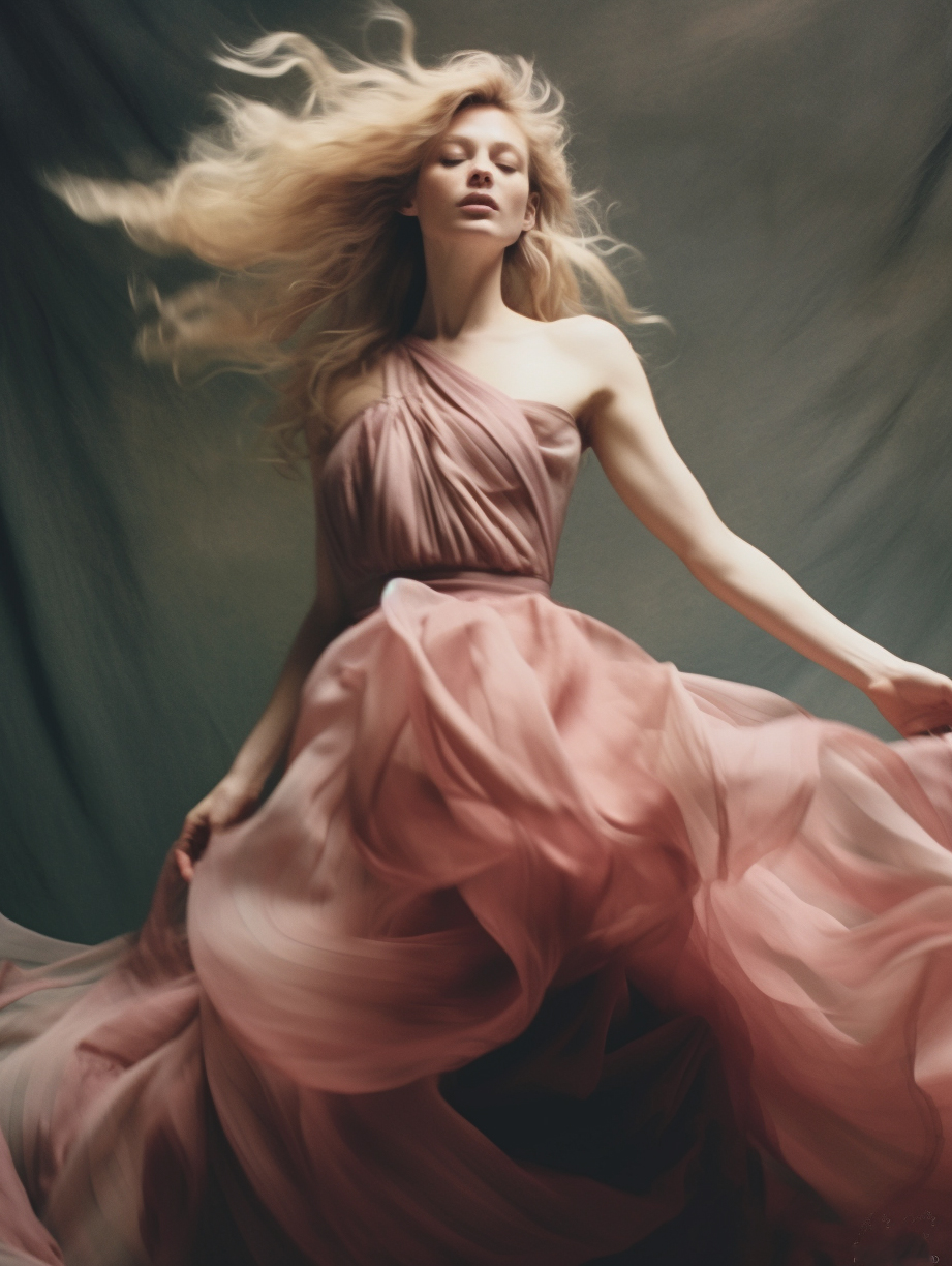 Midjourney prompt: a woman in a long dress on the cover of a magazine... - Midjourney