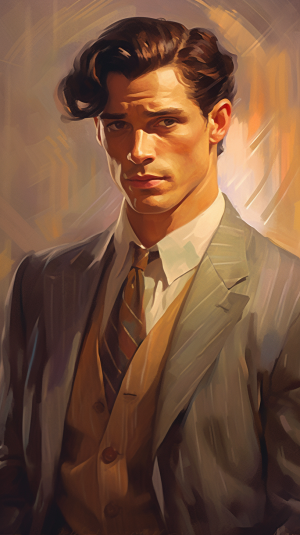 صورة مولدة بالذكاء الاصطناعي: Midjourney prompt: A charming actor with enchanting gray eyes, in the... (نموذج Midjourney - صور شخصية)