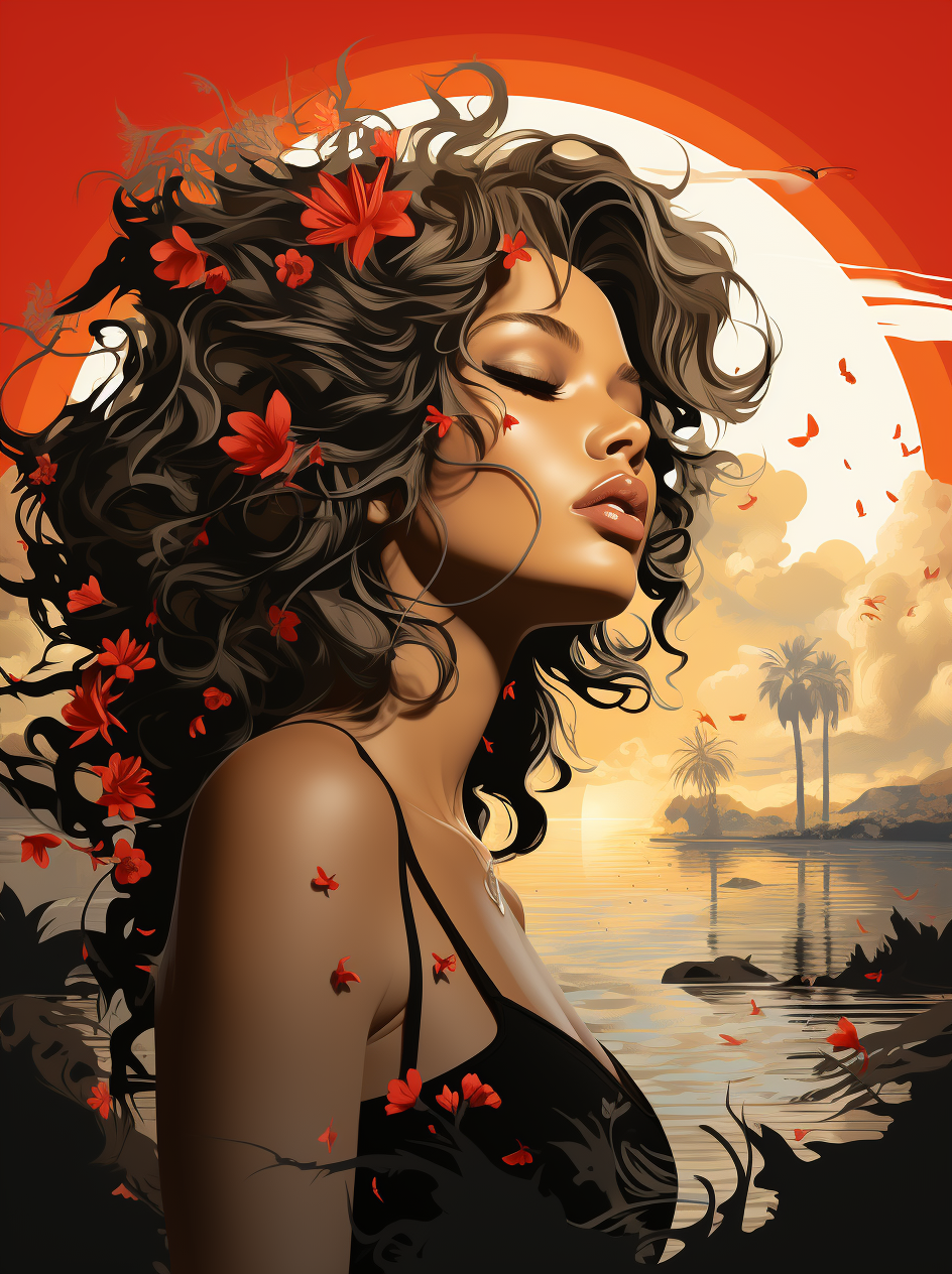 AI generated: Midjourney prompt: woman in next to the ocean, in the style of light ... (Midjourney - Portraits)