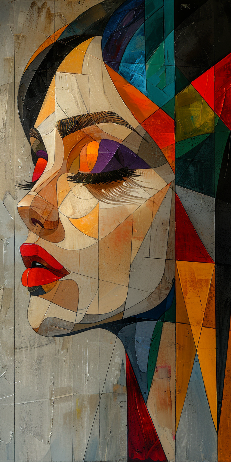 Midjourney prompt: abstract painting of a woman with colored hair, in... - Midjourney