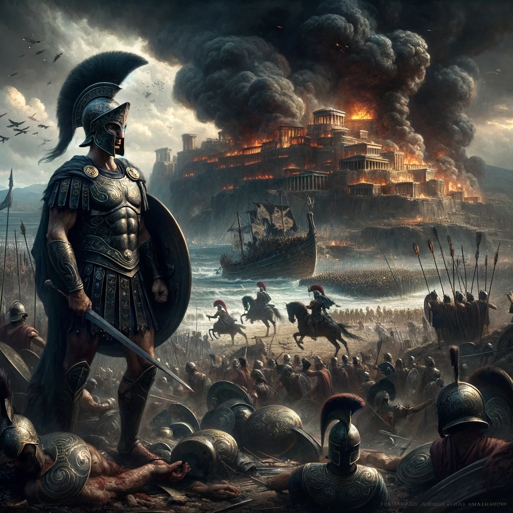 DALL·E prompt: Capture an epic scene of the Trojan War with dark ... - DALL·E