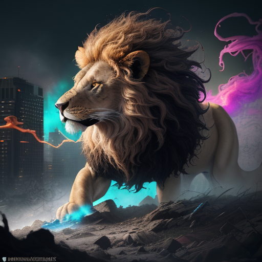 AI generated: DreamShaper prompt: Hraised lion made of highly detailed curly swirls,... (DreamShaper - Animals & Nature)