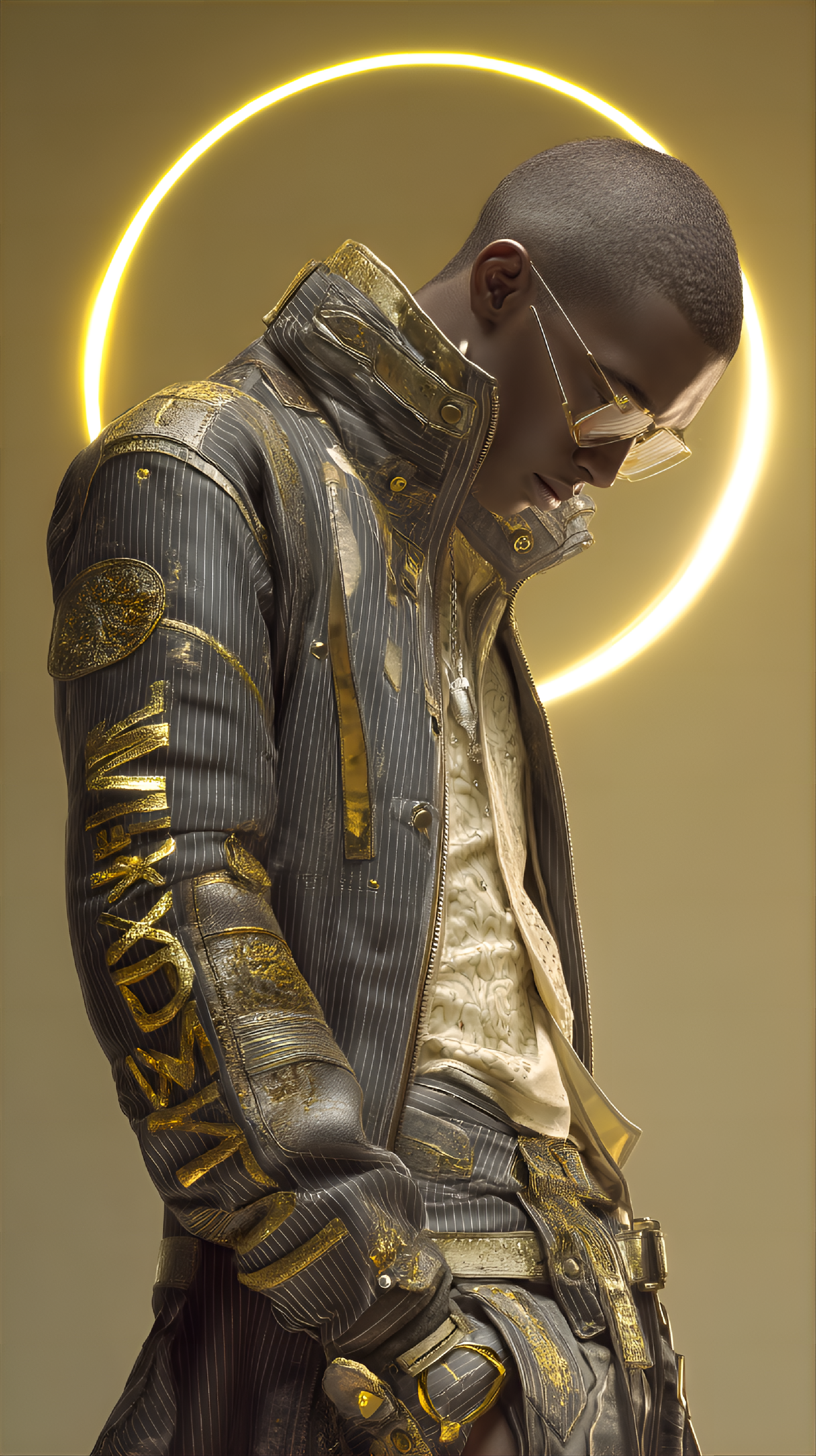 AI generated: Midjourney prompt: Dark-skinned male, mid-20s, wearing a dark gray, f... (Midjourney - Concept Art)