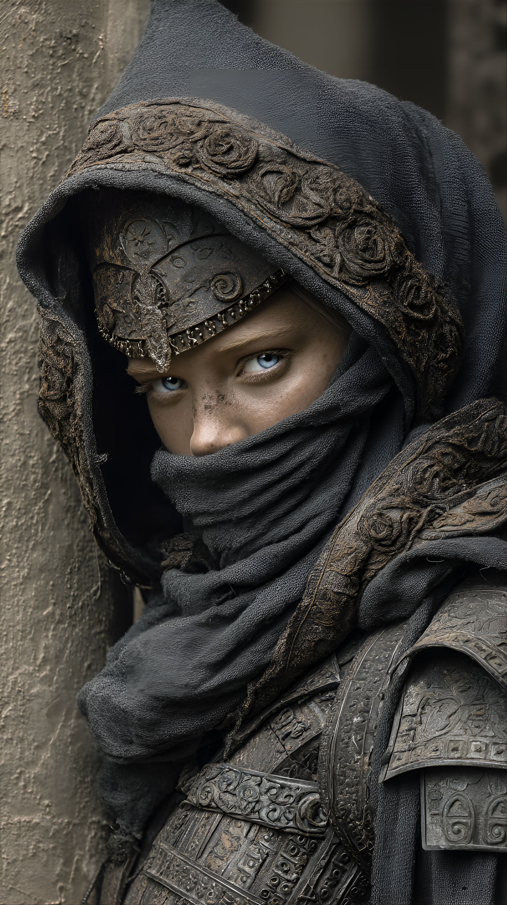 Midjourney prompt: female warrior, young adult, likely Middle Easter... - Midjourney