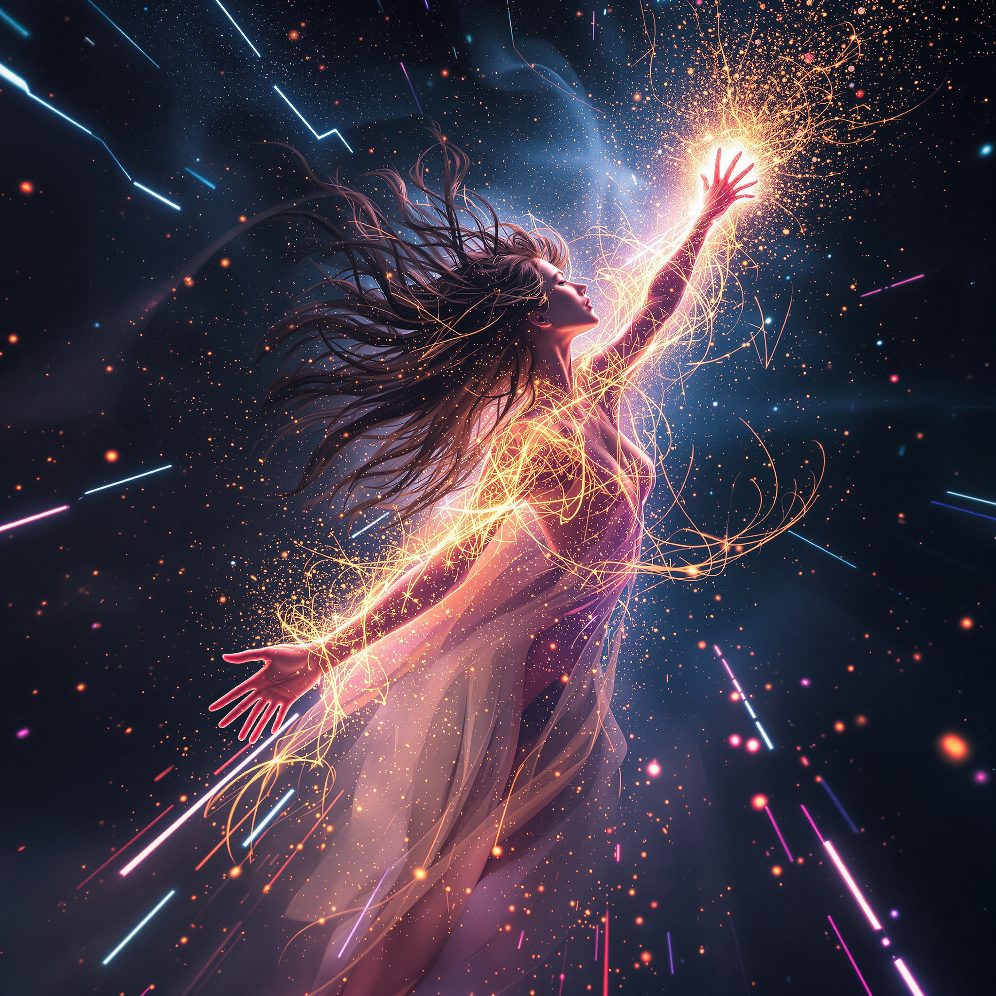 FLUX prompt: futuristic trance music cover, female figure...