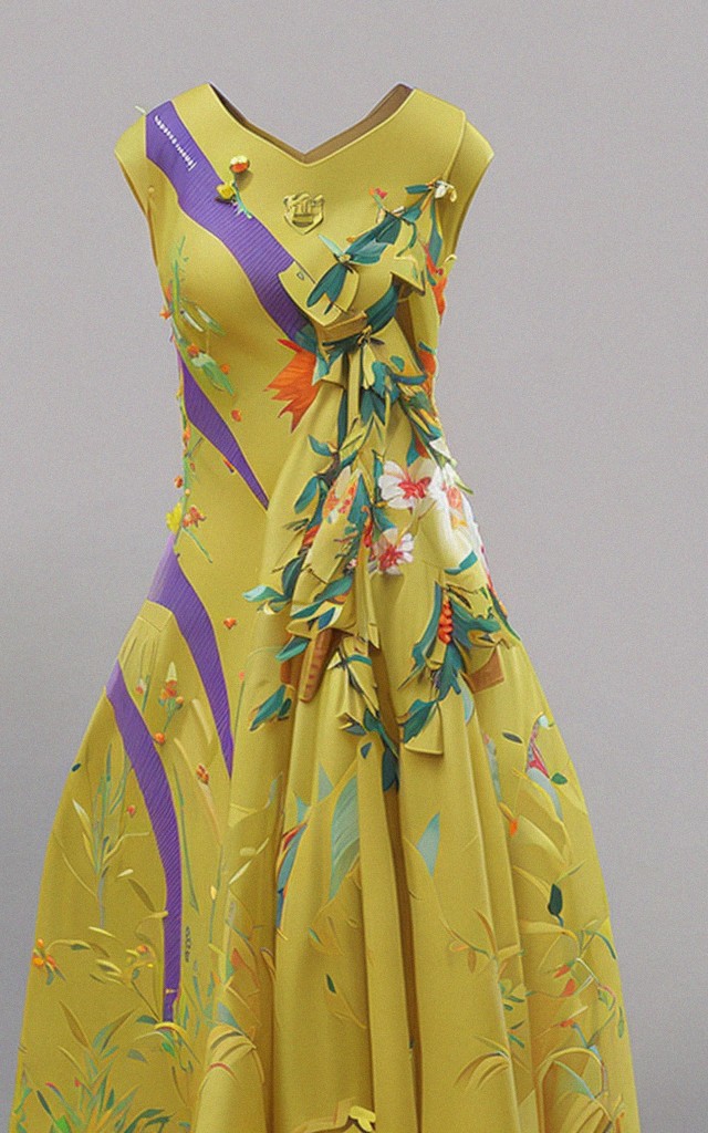 AI generated: Midjourney prompt: 3d, 4k, uhd, model wearing this dress, photography... (Midjourney - Fashion)