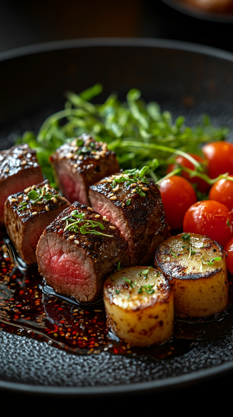 AI generated: Midjourney prompt: a high-resolution photo of a gourmet dish with int... (Midjourney - Photography)
