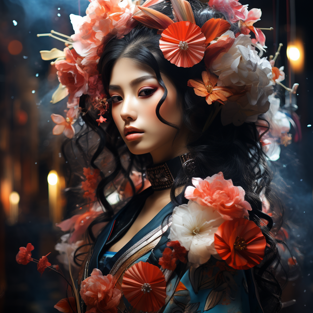 Midjourney prompt: An ethereal Geisha amidst a festival night, paper ... - Midjourney