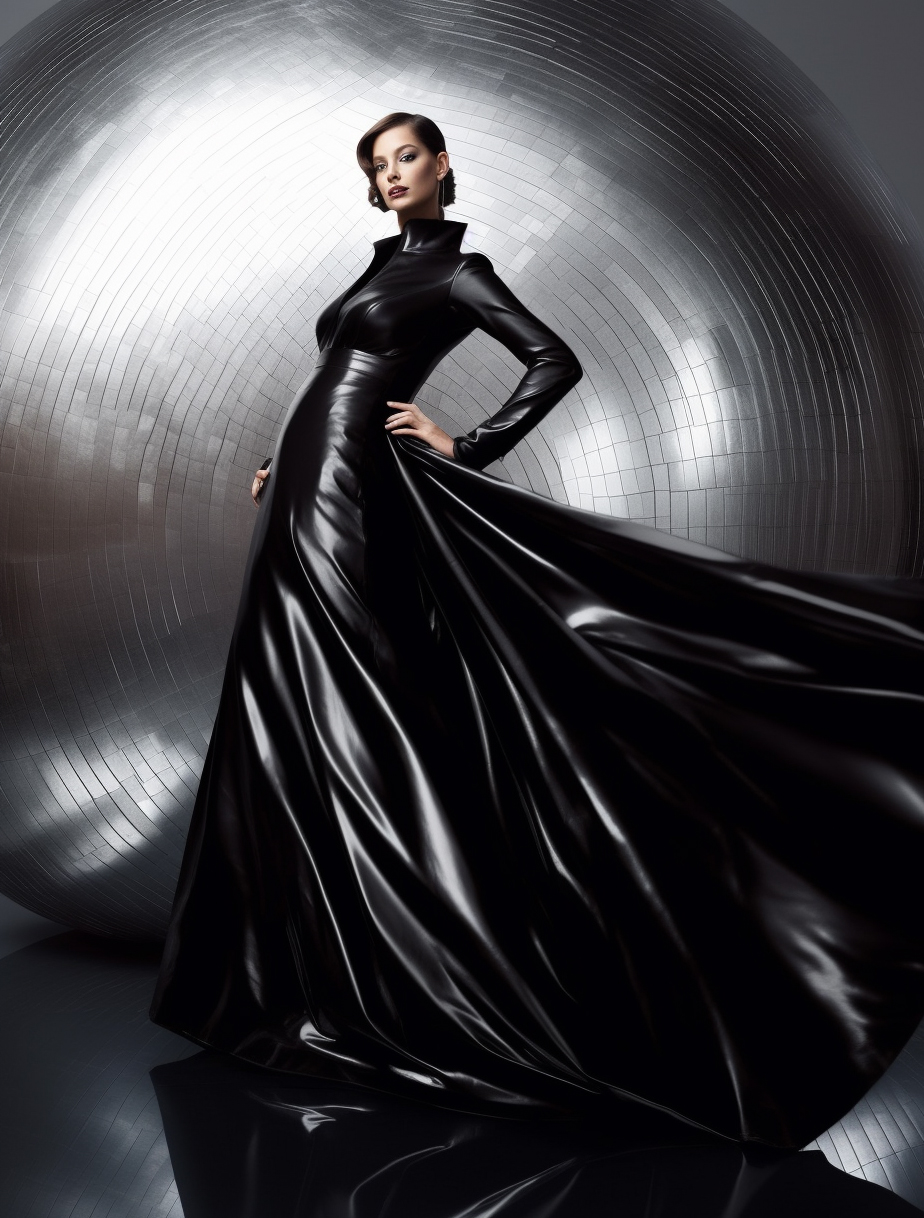 Midjourney prompt: a woman in a black dress posing for a picture, lat... - Midjourney