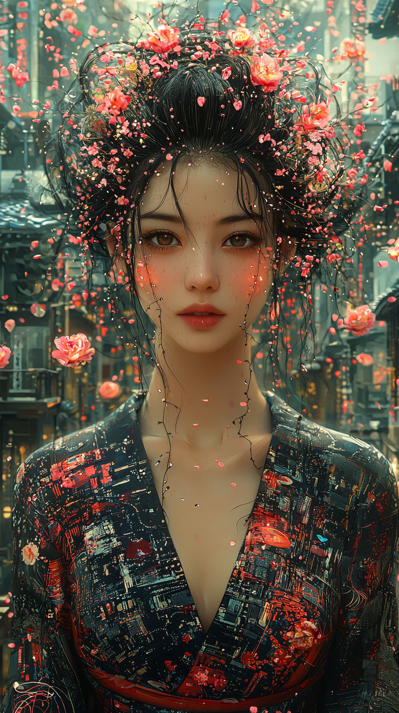 AI generated: Midjourney prompt: A mesmerizing portrait of a woman in a deep V-neck... (Midjourney - Portraits)