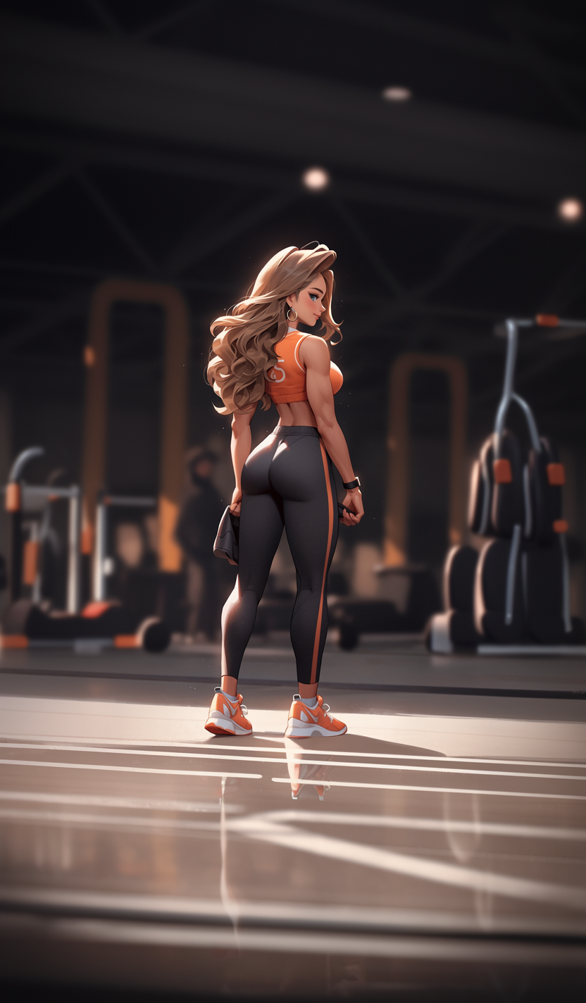 AI generated: Midjourney prompt: Beautiful American girl fitness trainer, stands an... (Midjourney - Anime)