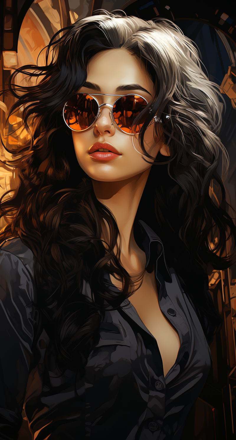 Midjourney prompt: the beautiful woman with long hair and dark glasse... - Midjourney