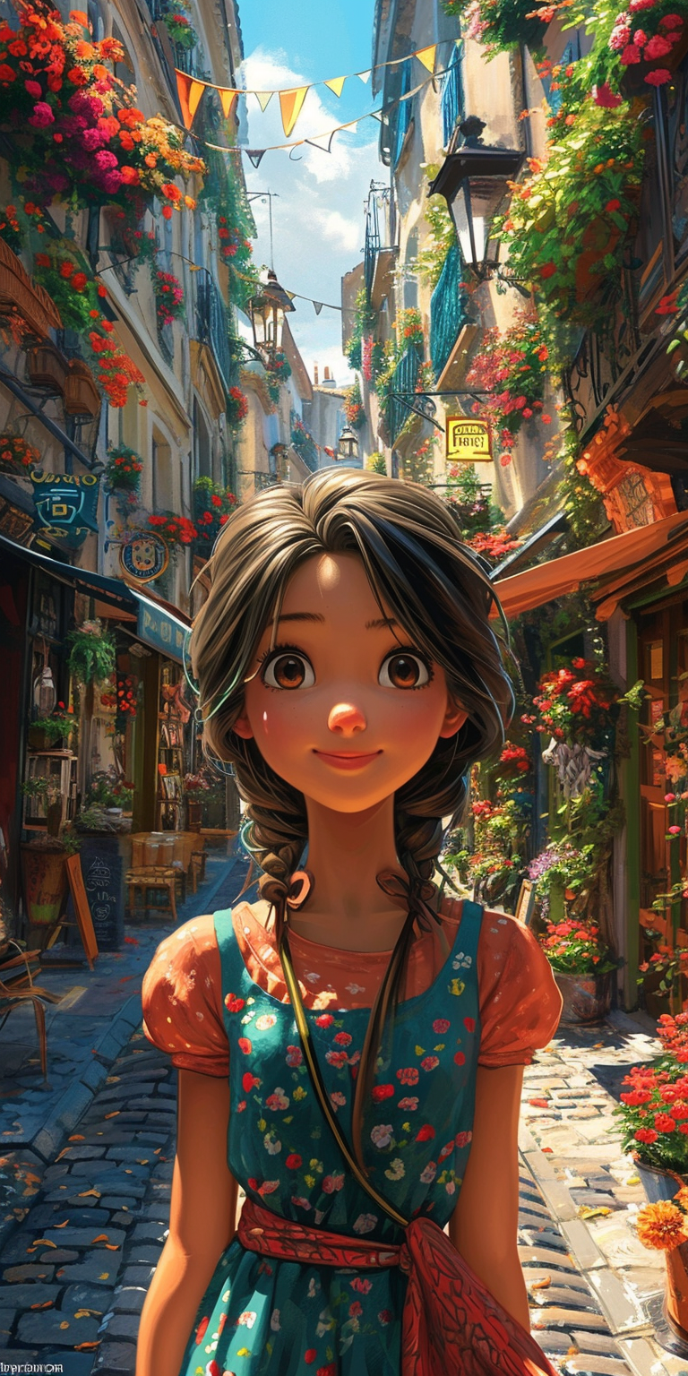 AI generated: Midjourney prompt: an illustration of a girl walking down a street, i... (Midjourney - Anime)