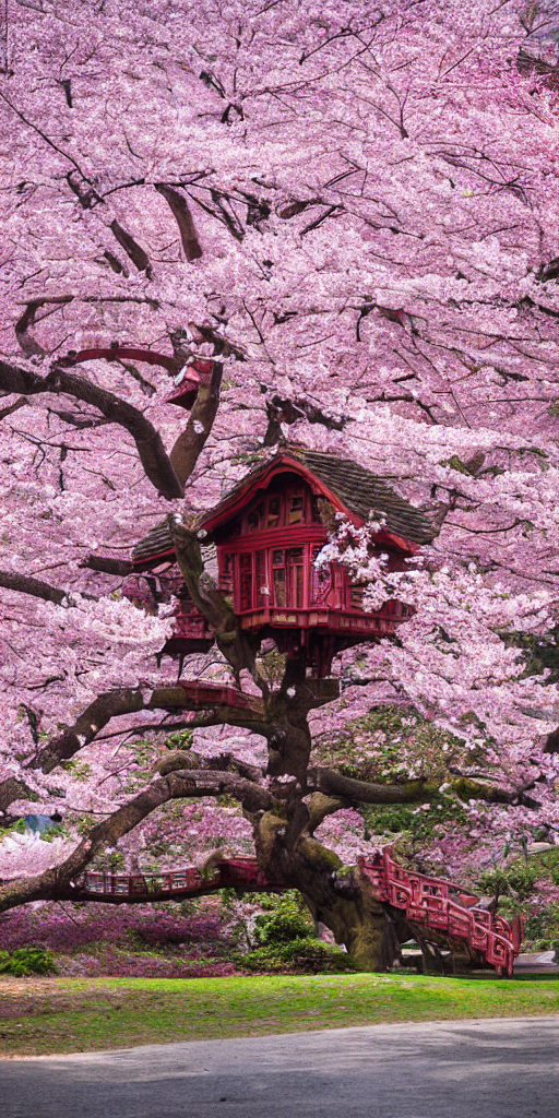 AI generated: Stable Diffusion prompt: THE CHERRY BLOSSOM TREE HOUSE :: beautiful ornate ... (Stable Diffusion - Architecture)