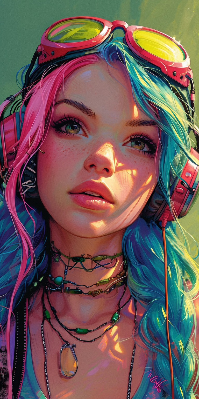 Midjourney prompt: a colorful woman with colorful hair, in the style ... - Midjourney