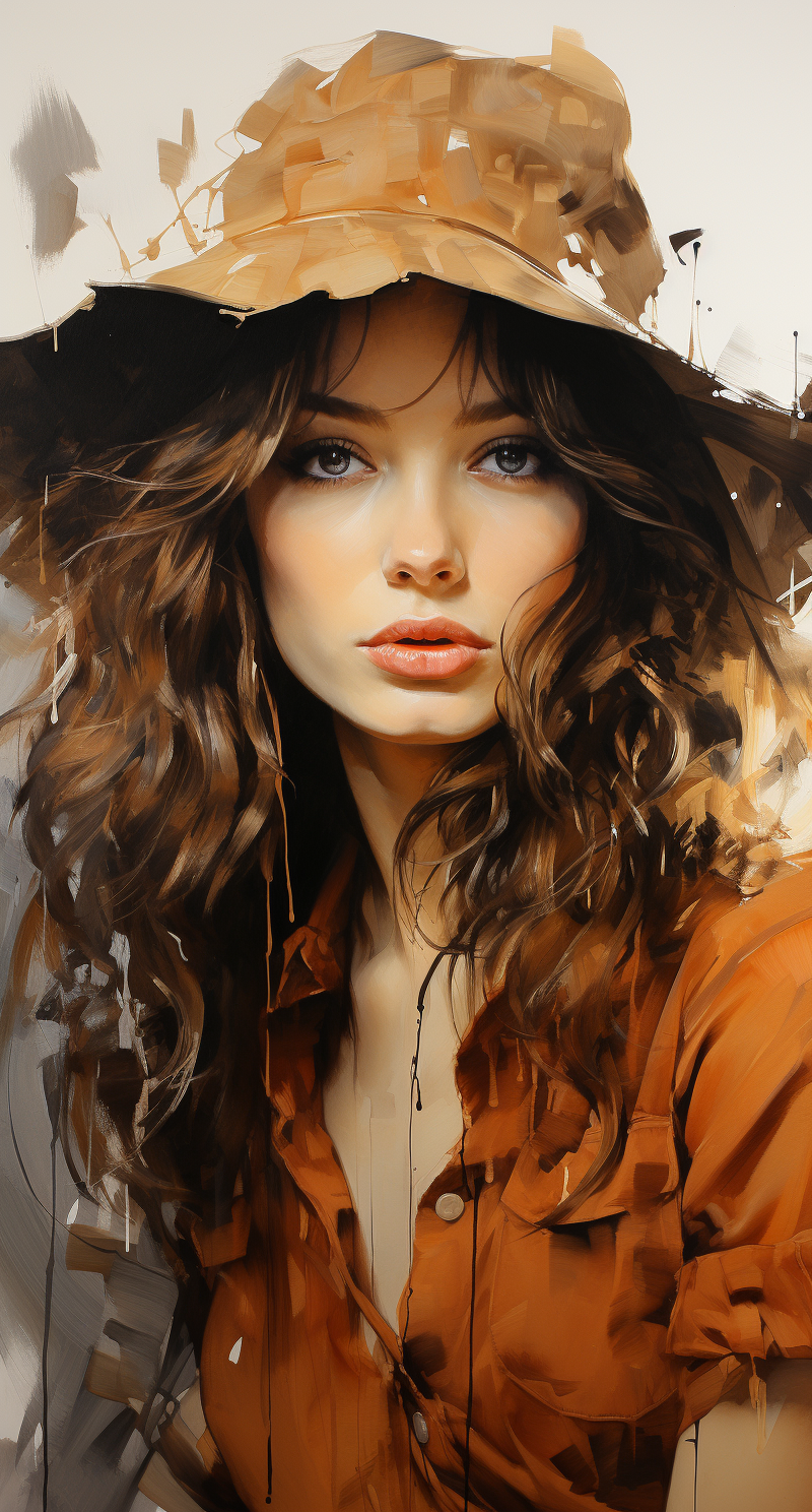 Midjourney prompt: yiry moriyovyj, portrait of a woman with hat, in t... - Midjourney