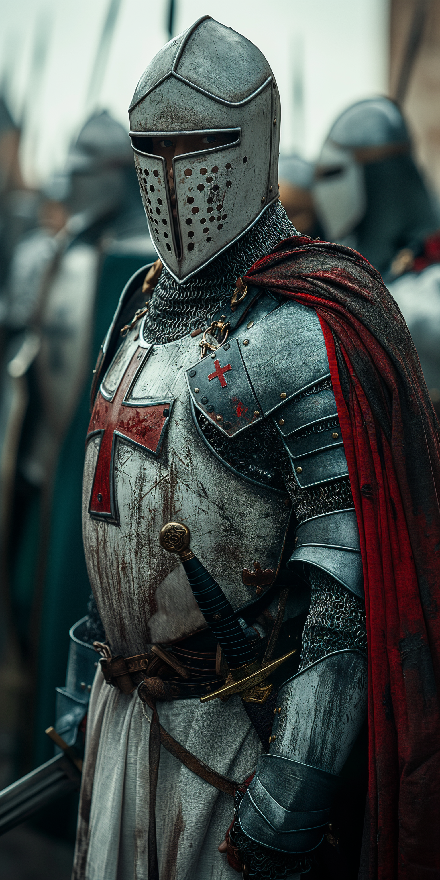 Midjourney prompt: Photorealistic photo of the armor and helmet of a ... - Midjourney