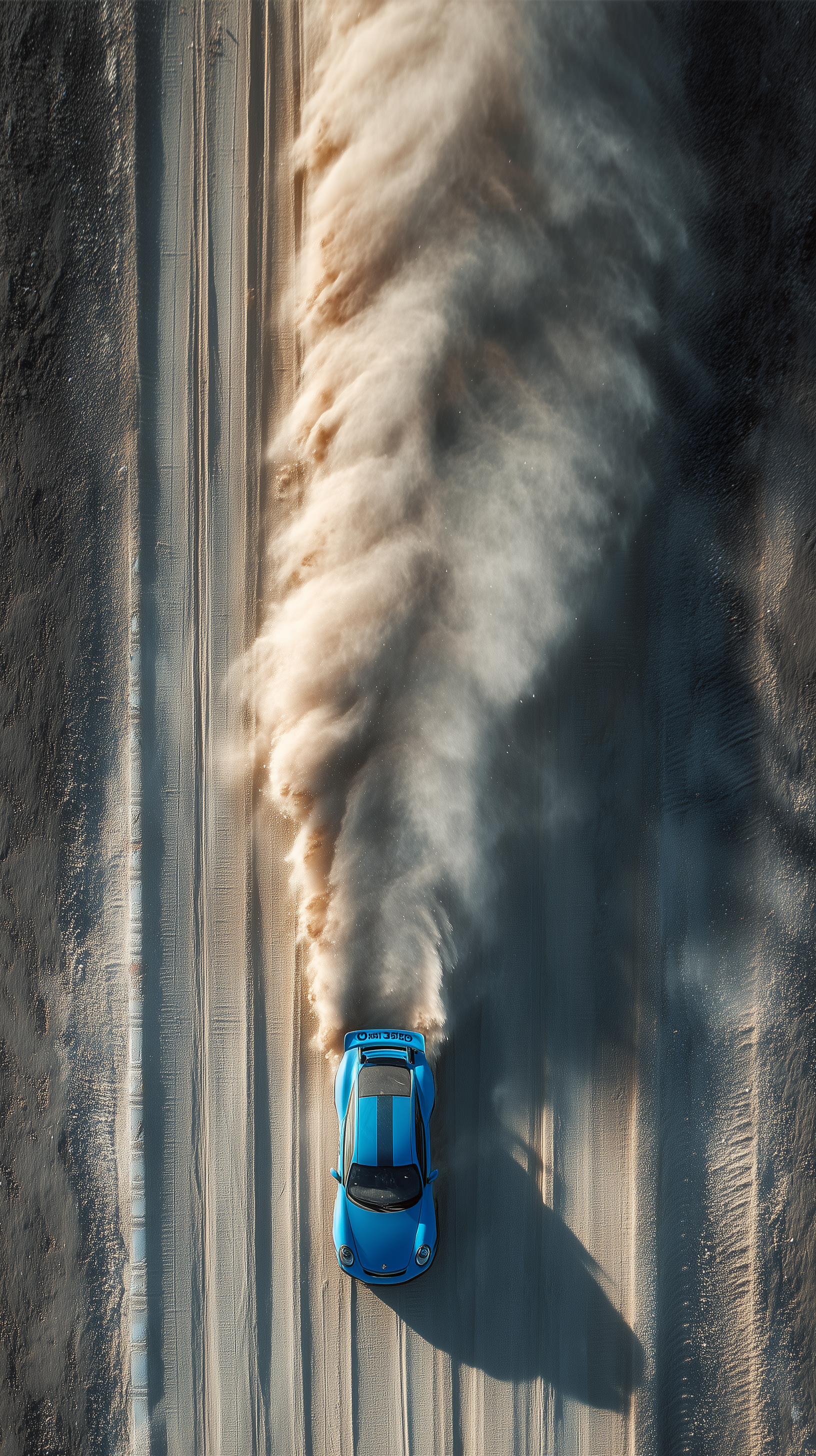 AI generated: Midjourney prompt: overhead whip-pan capturing blue car, vertical cen... (Midjourney - Concept Art)