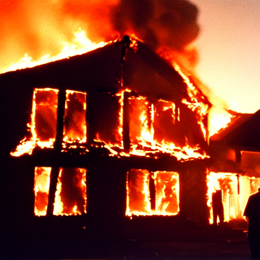 Stable Diffusion prompt: a movie scene of a burning house...