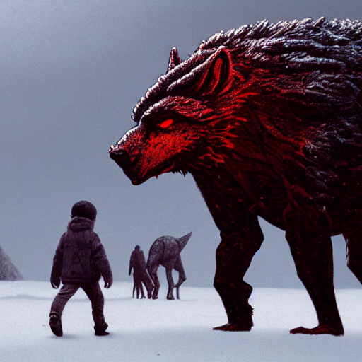 Stable Diffusion prompt: Starvation black monster wolves ...