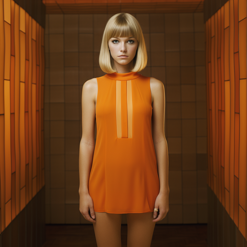 AI generated: Midjourney prompt: an orange dress with short pants and earrings, in ... (Midjourney - Fashion)
