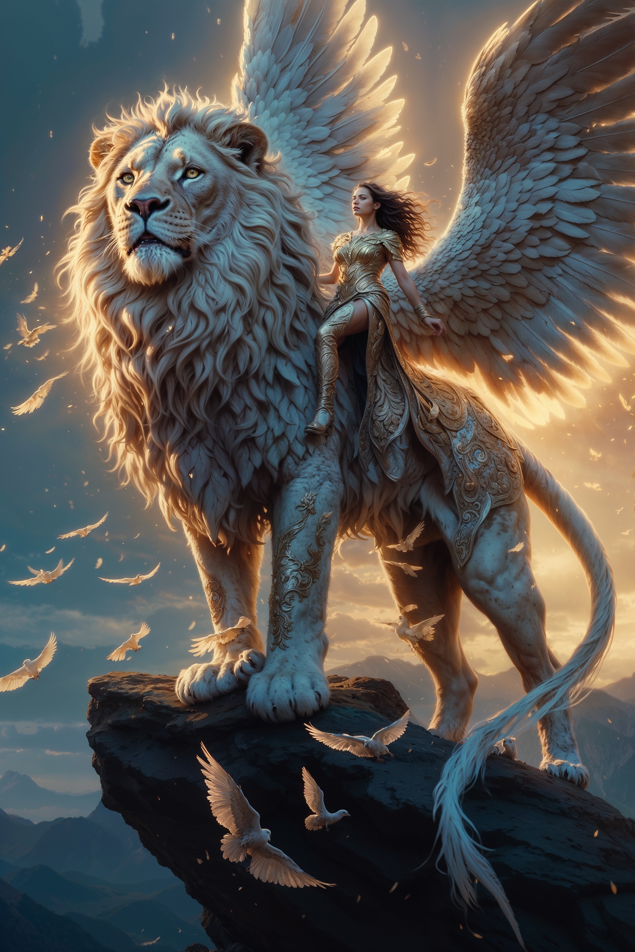 صورة مولدة بالذكاء الاصطناعي: Mythical Lion Rider (نموذج SD XL - Character Design)