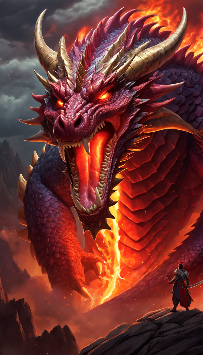 AI generated: Stable Diffusion prompt: The image features a large, fierce dragon with a p... (Stable Diffusion - Concept Art)