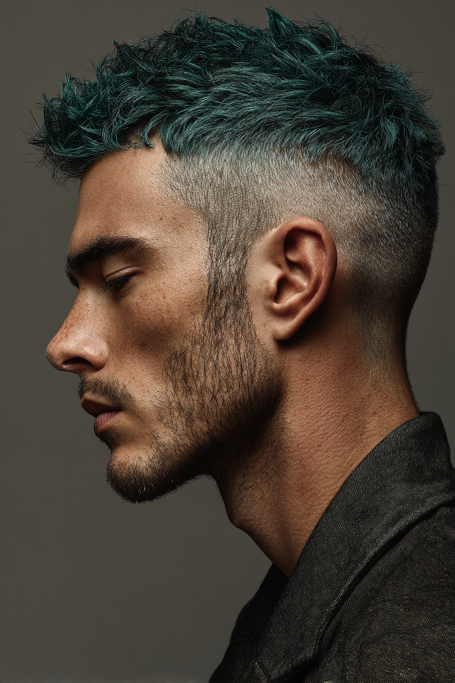 AI generated: Midjourney prompt: hair photography, side-profile, man with textured ... (Midjourney - Portraits)