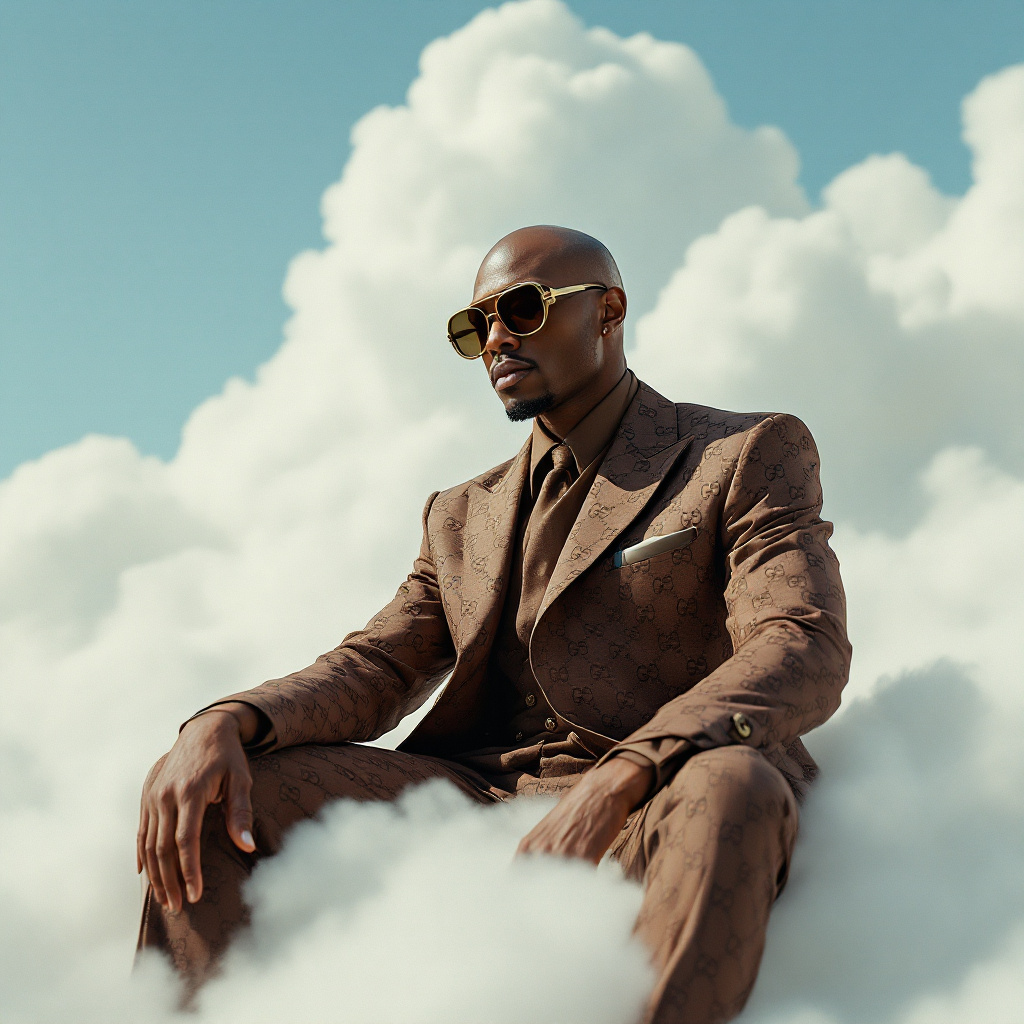 FLUX prompt: A photo of an eccentric black man sitting on top o... - FLUX