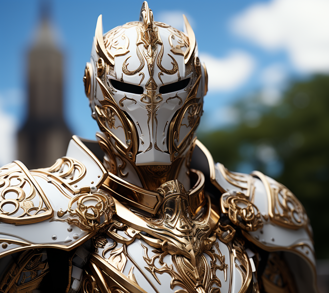 صورة مولدة بالذكاء الاصطناعي: Midjourney prompt: a high class knight is in action, in the style of ... (نموذج Midjourney - Character Design)