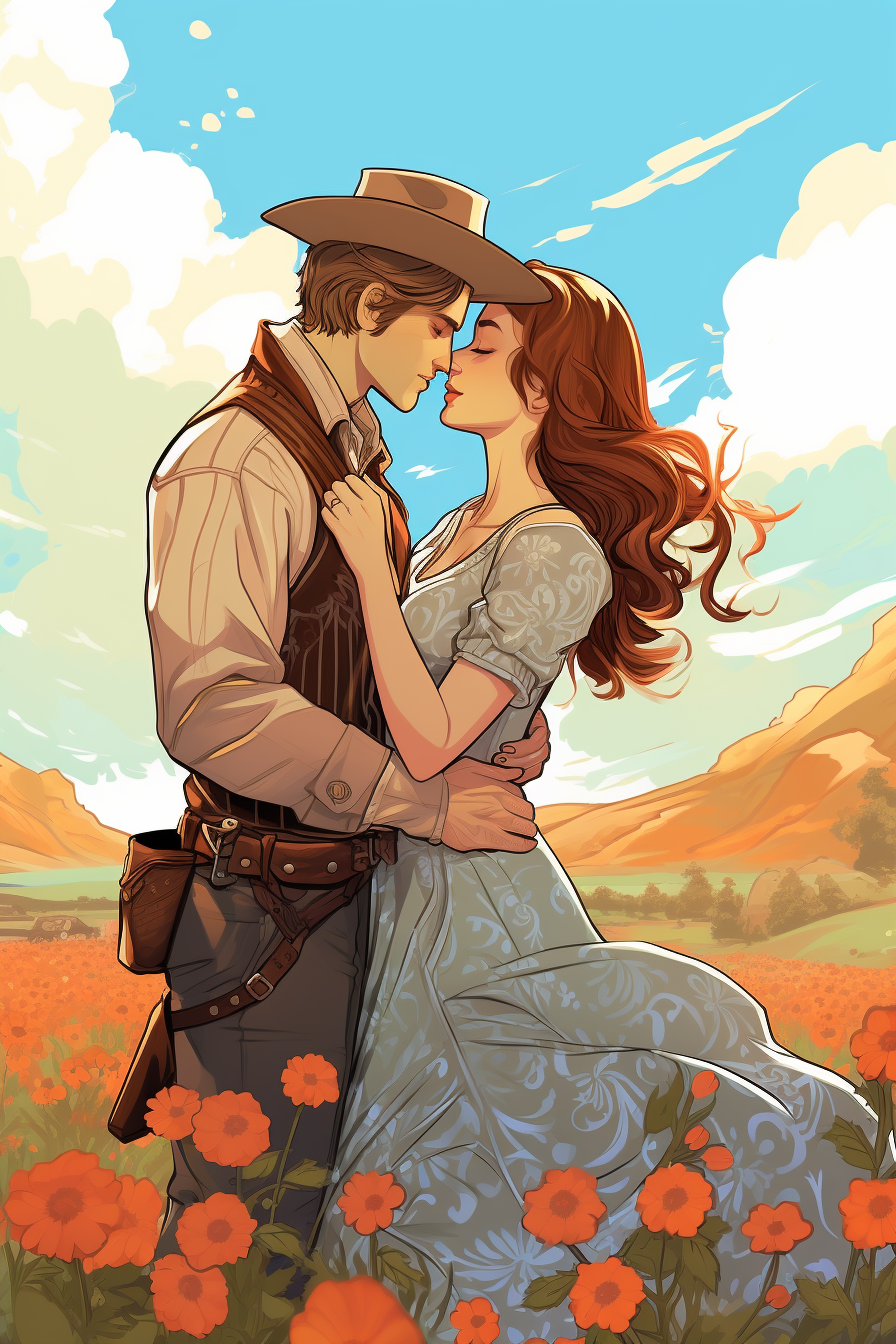 Midjourney prompt: Romance illustration, a couple sharing a passionat... - Midjourney