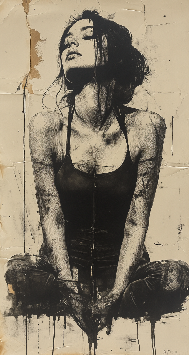 AI generated: Midjourney prompt: Rough charcoal sketch on old paper, beautiful fema... (Midjourney - Portraits)