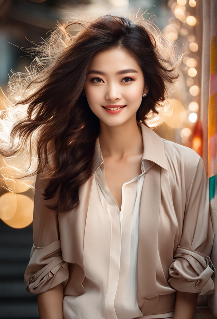 AI generated: Stable Diffusion prompt: A smiling Asian woman poses for the camera with an... (Stable Diffusion - Photography)