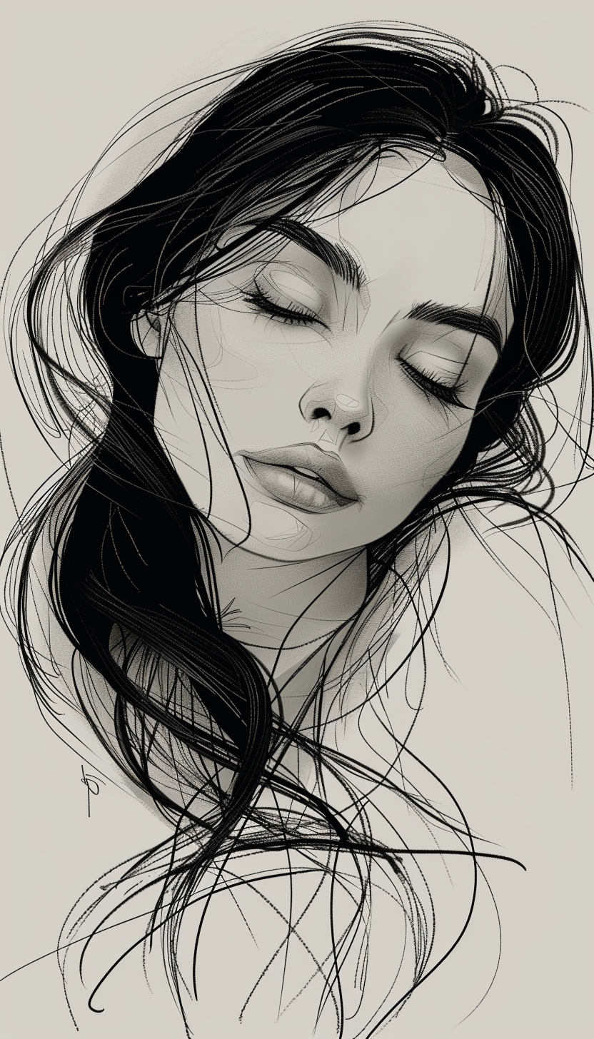 AI generated: Midjourney prompt: drawing of a woman, in the style of video montages... (Midjourney - Portraits)