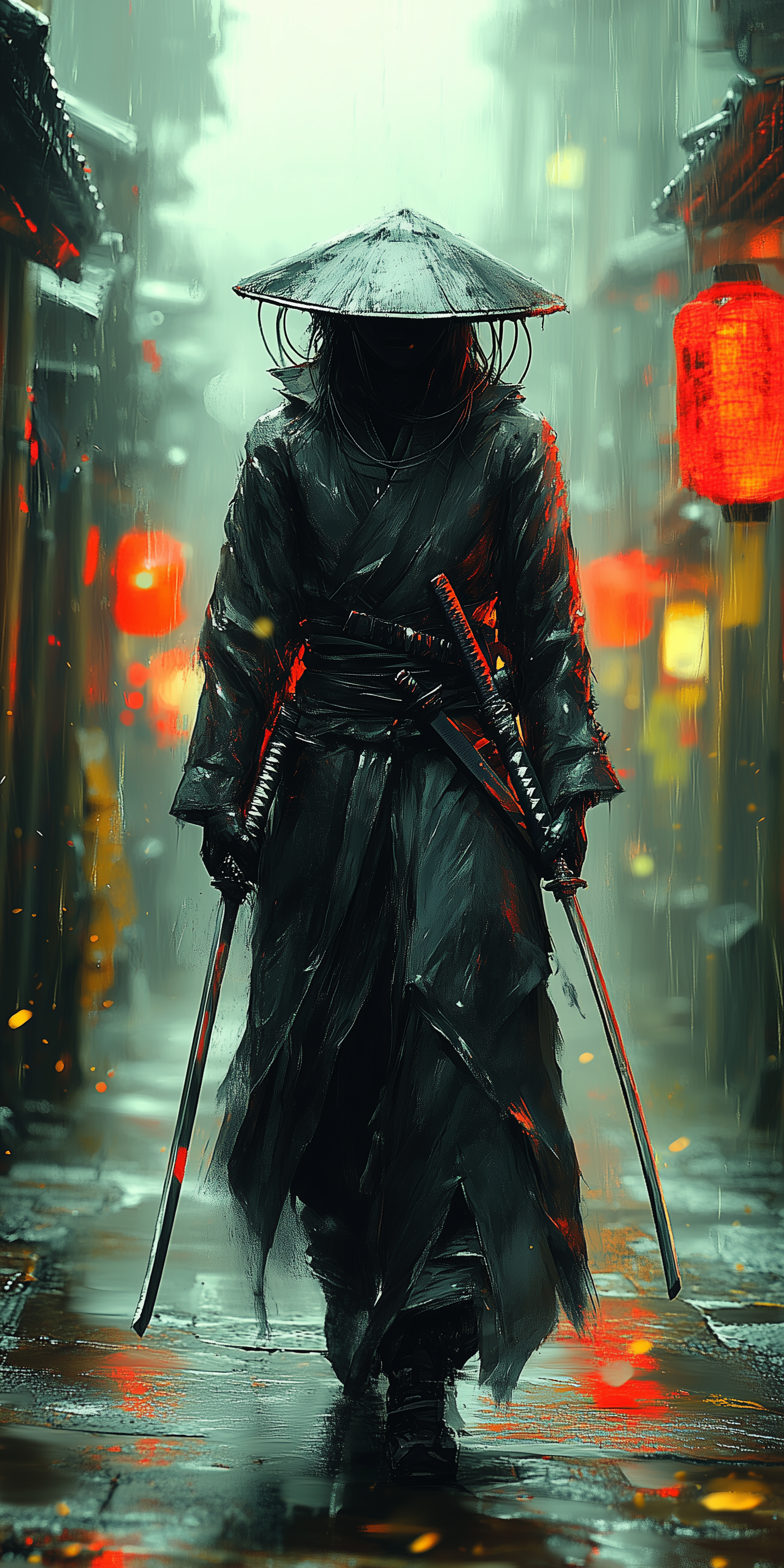 Midjourney prompt: A full-body samurai in an alleyway, cyberpunk aest... - Midjourney