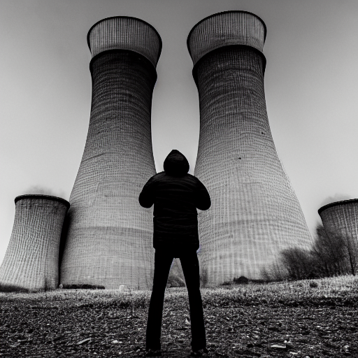 Stable Diffusion prompt: Ruined city, nuclear power plant...