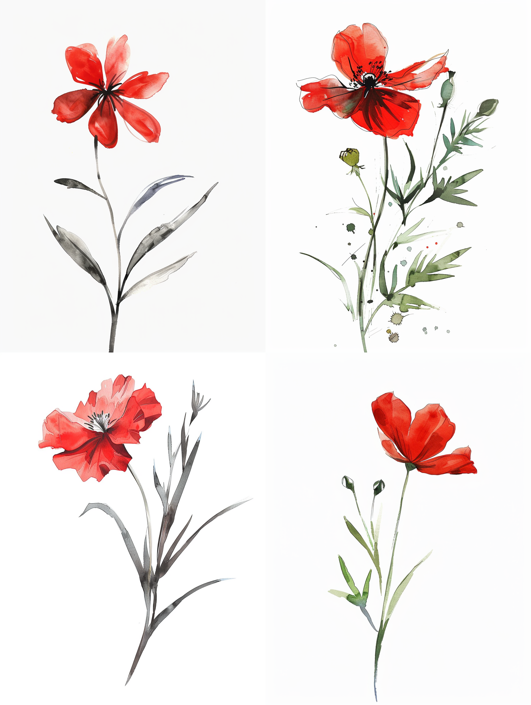AI generated: Midjourney prompt: illustration. Single red wild flower on a white ba... (Midjourney - Logo Icon Design)