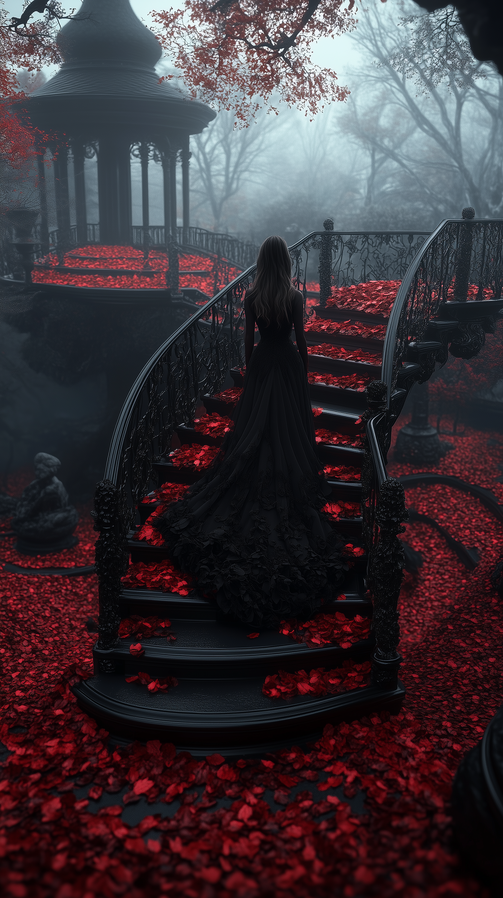 صورة مولدة بالذكاء الاصطناعي: Midjourney prompt: Dark Gothica In Romance --chaos 5 --ar 9:16 (نموذج Midjourney - فن مفاهيمي)