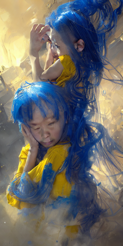 Stable Diffusion prompt: Girl wearing blue and yellow clo...