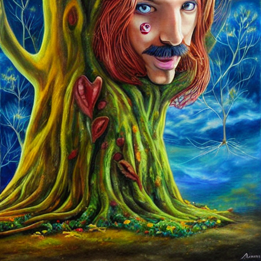 Stable Diffusion prompt: a magic talking tree ent with ey...
