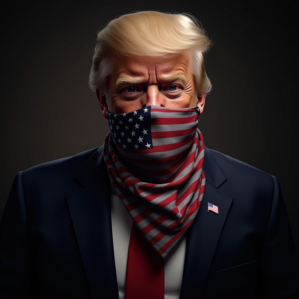 AI generated: FLUX prompt: Donald Trump wearing a stars and stripes bandana, ... (FLUX - Portraits)