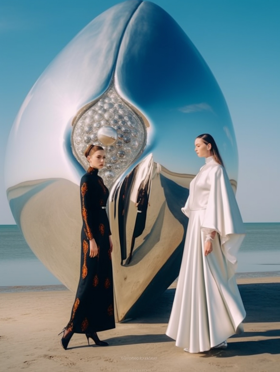 Midjourney prompt: a couple of women standing next to each other on a... - Midjourney