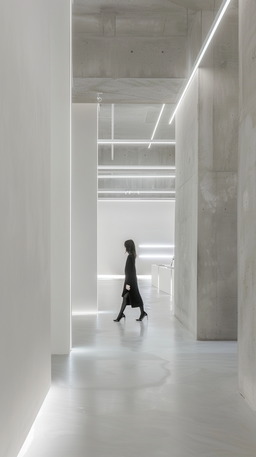 AI generated: Midjourney prompt: photography, fashion store, whole white walls, whi... (Midjourney - Interior Design)
