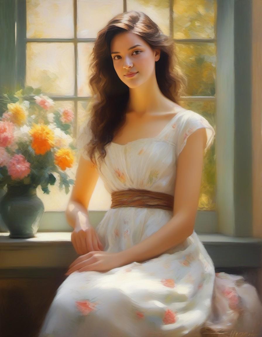 Midjourney prompt: oil painting of a beautiful girl in a summer dress... - Midjourney