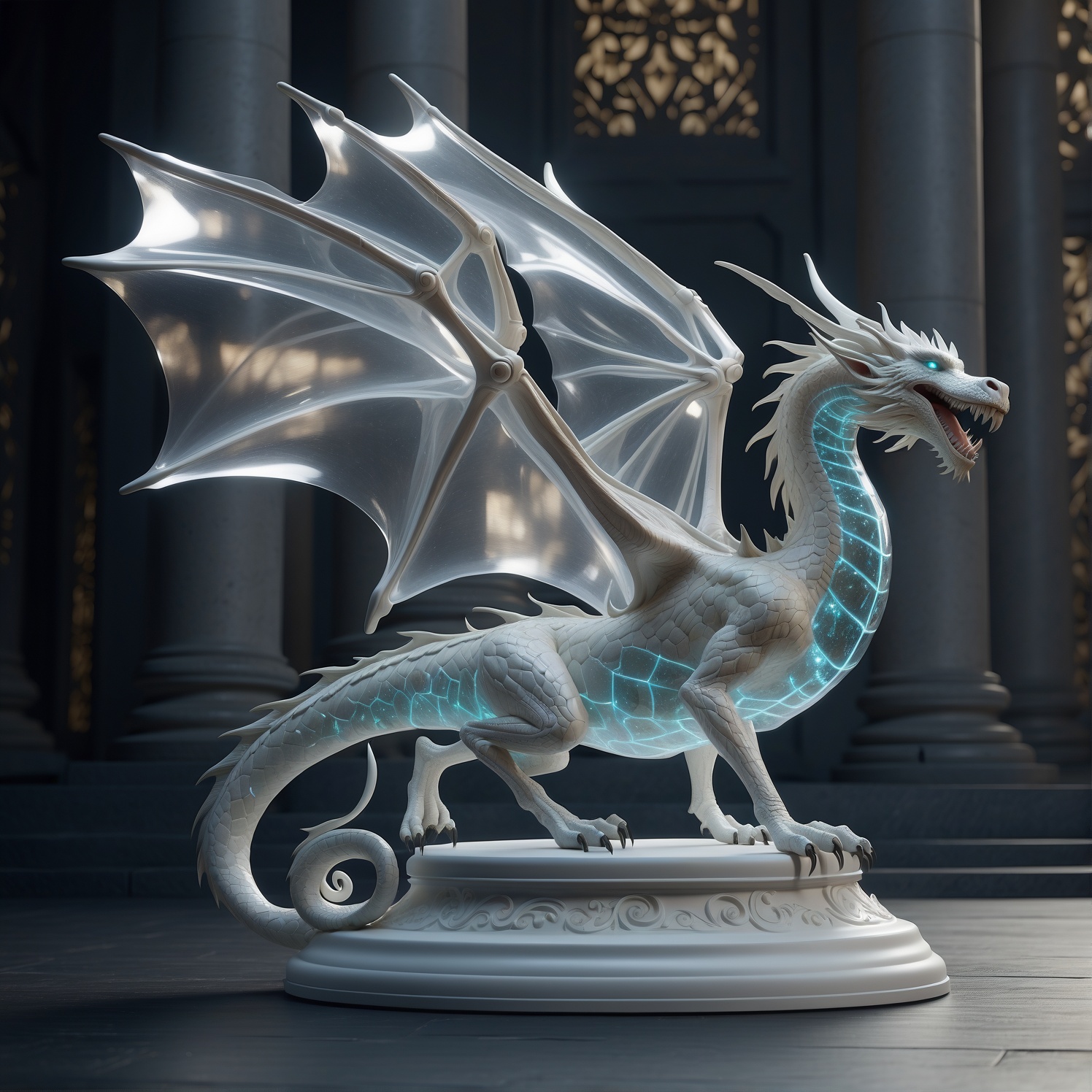 صورة مولدة بالذكاء الاصطناعي: Semi Transparent Dragon Statue (نموذج Stable Diffusion - Logo Icon Design)